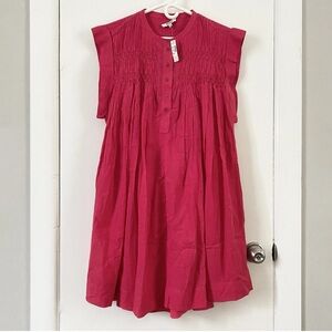 Madewell Watermelon Pink Red Embroidered Pleated Sleeveless Mini Dress M Medium